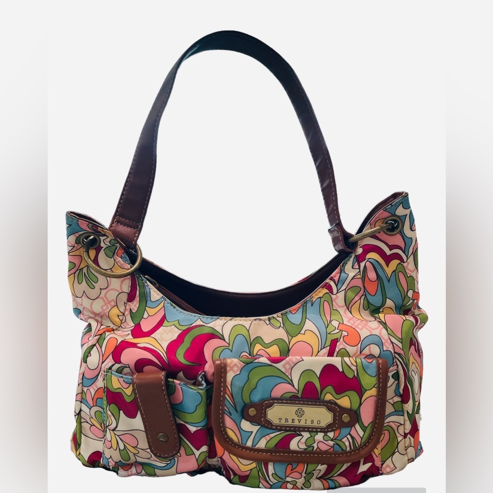 Treviso purse Bright multicolored paisley-ish floral pattern.